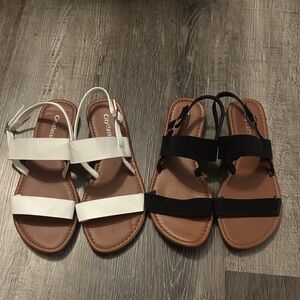 Cityclassified Two-Tone Strappy Flat Sandals in White and Black